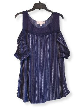 French Laundry Navy Striped Cold-Shoulder Shirt